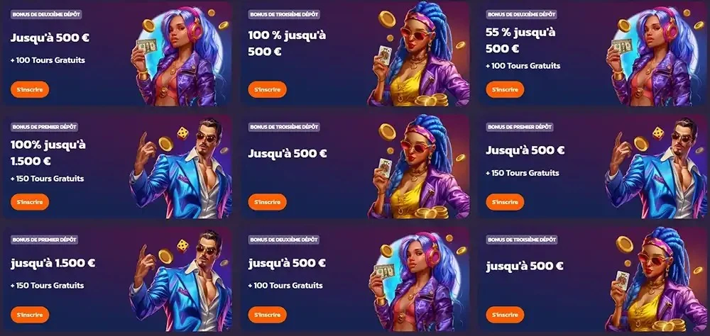 Bonus de dépôt Coolzino : jusqu'à 1 500 € et 250 tours gratuits